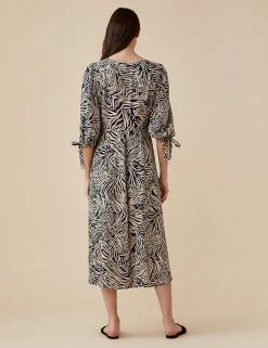 Best Sale 😀 Finery London 👗 Dresses Zebra Print Puff Sleeve Midi Tea 👗 Dress ❤️ -Women's Holiday Shop Sales SD 10 T83 5840 E6 X EC 2