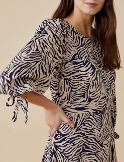 Best Sale 😀 Finery London 👗 Dresses Zebra Print Puff Sleeve Midi Tea 👗 Dress ❤️ -Women's Holiday Shop Sales SD 10 T83 5840 E6 X EC 3