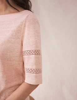 Top 10 🤩 White Stuff 👕 Shirts & Blouses Pure Linen Round Neck 3/4 Sleeve Blouse 😉 -Women's Holiday Shop Sales SD 10 T83 6372 A0 X EC 2