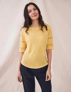 Top 10 🤩 White Stuff 👕 Shirts & Blouses Pure Linen Round Neck 3/4 Sleeve Blouse 😉 -Women's Holiday Shop Sales SD 10 T83 6372 R0 X EC 0