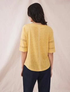 Top 10 🤩 White Stuff 👕 Shirts & Blouses Pure Linen Round Neck 3/4 Sleeve Blouse 😉 -Women's Holiday Shop Sales SD 10 T83 6372 R0 X EC 1