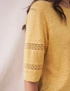 Top 10 🤩 White Stuff 👕 Shirts & Blouses Pure Linen Round Neck 3/4 Sleeve Blouse 😉 -Women's Holiday Shop Sales SD 10 T83 6372 R0 X EC 2