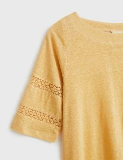 Top 10 🤩 White Stuff 👕 Shirts & Blouses Pure Linen Round Neck 3/4 Sleeve Blouse 😉 -Women's Holiday Shop Sales SD 10 T83 6372 R0 X EC 4