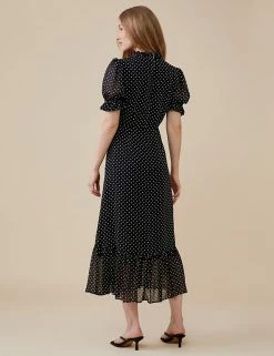 Hot Sale 🥰 Finery London 👗 Dresses Polka Dot High Neck Midi Tea 👗 Dress 🤩 -Women's Holiday Shop Sales SD 10 T83 6810 Y4 X EC 2