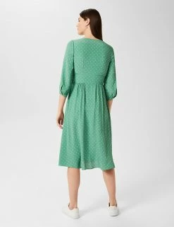 Budget ✨ HOBBS 👗 Dresses Polka Dot V-Neck Tie Waist Midi Shift 👗 Dress 🔥 -Women's Holiday Shop Sales SD 10 T83 6915 J4 X EC 2