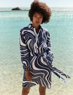 Hot Sale 🔥 JAEGER 👗 Dresses Pure Linen Printed V-Neck Smock 👗 Dress 🌟