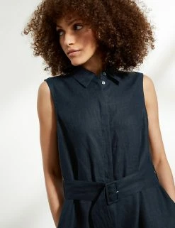 Best deal 🤩 JAEGER 👗 Dresses Pure Linen Belted Midi 👚 Shirt 👗 Dress 👏 -Women's Holiday Shop Sales SD 10 T97 6366C F0 X EC 2