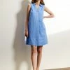 Wholesale 🎉 JAEGER 👗 Dresses Pure Linen V-Neck Sleeveless Shift 👗 Dress ✔️