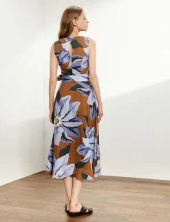 Buy 💯 JAEGER 👗 Dresses Pure Linen Floral Midi Skater 👗 Dress ✔️ -Women's Holiday Shop Sales SD 10 T97 6373C MH X EC 3