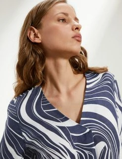 Deals ⌛ JAEGER 👕 Shirts & Blouses Pure Linen Printed Long Sleeve Blouse 👍 -Women's Holiday Shop Sales SD 10 T97 6526C EZ X EC 1