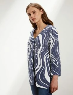 Deals ⌛ JAEGER 👕 Shirts & Blouses Pure Linen Printed Long Sleeve Blouse 👍 -Women's Holiday Shop Sales SD 10 T97 6526C EZ X EC 2