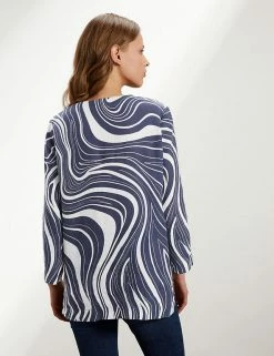 Deals ⌛ JAEGER 👕 Shirts & Blouses Pure Linen Printed Long Sleeve Blouse 👍 -Women's Holiday Shop Sales SD 10 T97 6526C EZ X EC 3