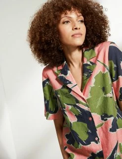 Wholesale 👍 JAEGER Pyjamas Pure Linen Leaf Print 👕 Shirt 🔥 -Women's Holiday Shop Sales SD 10 T97 6535C A4 X EC 2