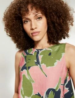 Budget 👍 JAEGER 👕 Shirts & Blouses Pure Linen Leaf Print Sleeveless Blouse 🧨 -Women's Holiday Shop Sales SD 10 T97 6546C A4 X EC 2