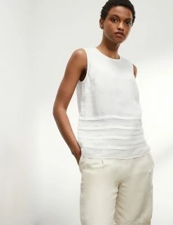 Discount 🔥 JAEGER 👕 Shirts & Blouses Pure Linen Layered Sleeveless Blouse ⭐ -Women's Holiday Shop Sales SD 10 T97 6547C Z0 X EC 0