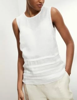 Discount 🔥 JAEGER 👕 Shirts & Blouses Pure Linen Layered Sleeveless Blouse ⭐ -Women's Holiday Shop Sales SD 10 T97 6547C Z0 X EC 2