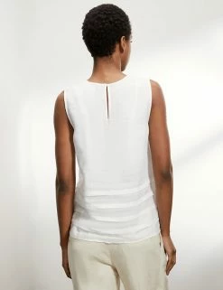 Discount 🔥 JAEGER 👕 Shirts & Blouses Pure Linen Layered Sleeveless Blouse ⭐ -Women's Holiday Shop Sales SD 10 T97 6547C Z0 X EC 3