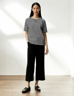 Buy 🌟 JAEGER Tops Cotton Rich Striped Short Sleeve Top 🥰 -Women's Holiday Shop Sales SD 10 T97 6815C FZ X EC 1