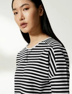 Buy 🌟 JAEGER Tops Cotton Rich Striped Short Sleeve Top 🥰 -Women's Holiday Shop Sales SD 10 T97 6815C FZ X EC 2