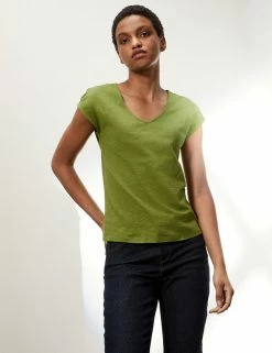 Top 10 👏 JAEGER T-shirts Pure Cotton V-Neck Short Sleeve T-Shirt ⭐ -Women's Holiday Shop Sales SD 10 T97 6823C J0 X EC 0