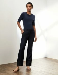 Hot Sale 🛒 JAEGER Pure Linen Straight Leg Trousers ✔️ -Women's Holiday Shop Sales SD 10 T97 7315A F0 X EC 0