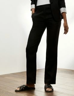 Hot Sale 🛒 JAEGER Pure Linen Straight Leg Trousers ✔️ -Women's Holiday Shop Sales SD 10 T97 7315A Y0 X EC 1