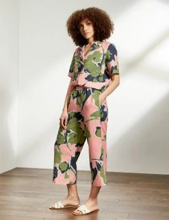Buy ⌛ JAEGER Pyjamas Pure Linen Leaf Print Trousers 👏