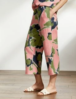 Buy ⌛ JAEGER Pyjamas Pure Linen Leaf Print Trousers 👏 -Women's Holiday Shop Sales SD 10 T97 7317C A4 X EC 1