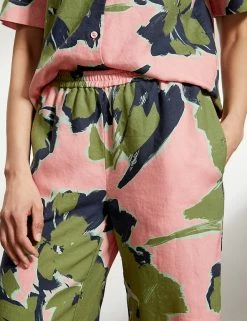Buy ⌛ JAEGER Pyjamas Pure Linen Leaf Print Trousers 👏 -Women's Holiday Shop Sales SD 10 T97 7317C A4 X EC 2