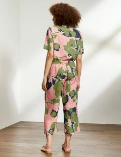 Buy ⌛ JAEGER Pyjamas Pure Linen Leaf Print Trousers 👏 -Women's Holiday Shop Sales SD 10 T97 7317C A4 X EC 3